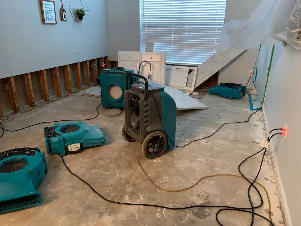 Dehumidifier in flood-cut room for Water Damage Restoration in Sioux City